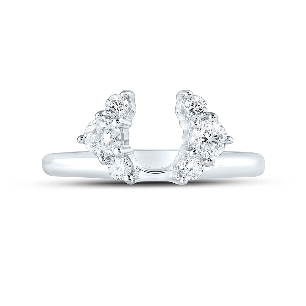 14kt White Gold Womens Round Diamond Wrap Enhancer Wedding Band 1/2 Cttw