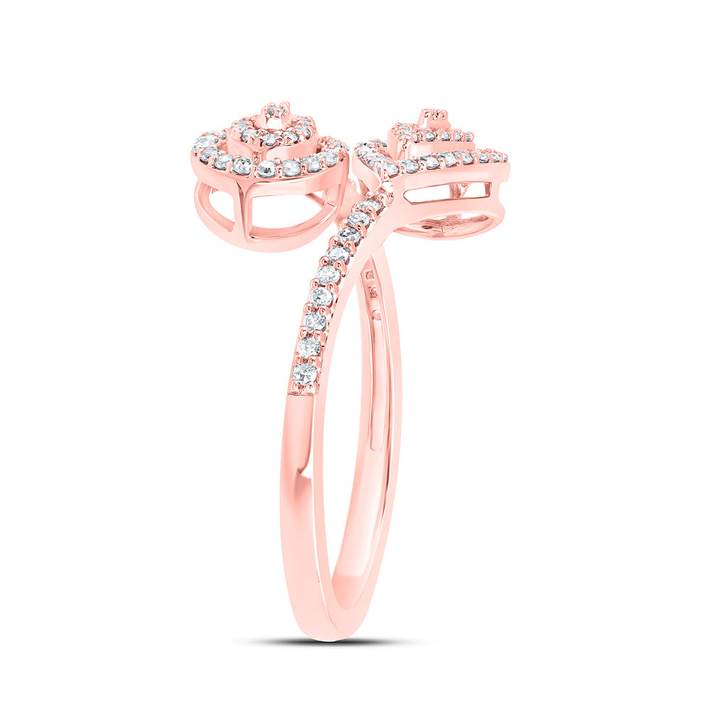 10kt Rose Gold Womens Round Diamond Bypass Teardrop Ring 3/8 Cttw