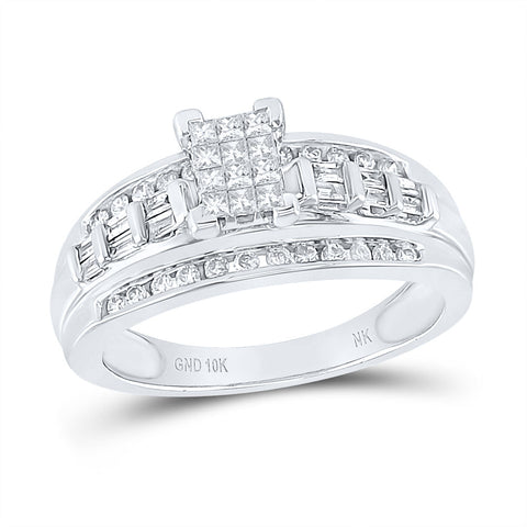 10kt White Gold Princess Diamond Cluster Bridal Wedding Engagement Ring 1/2 Cttw