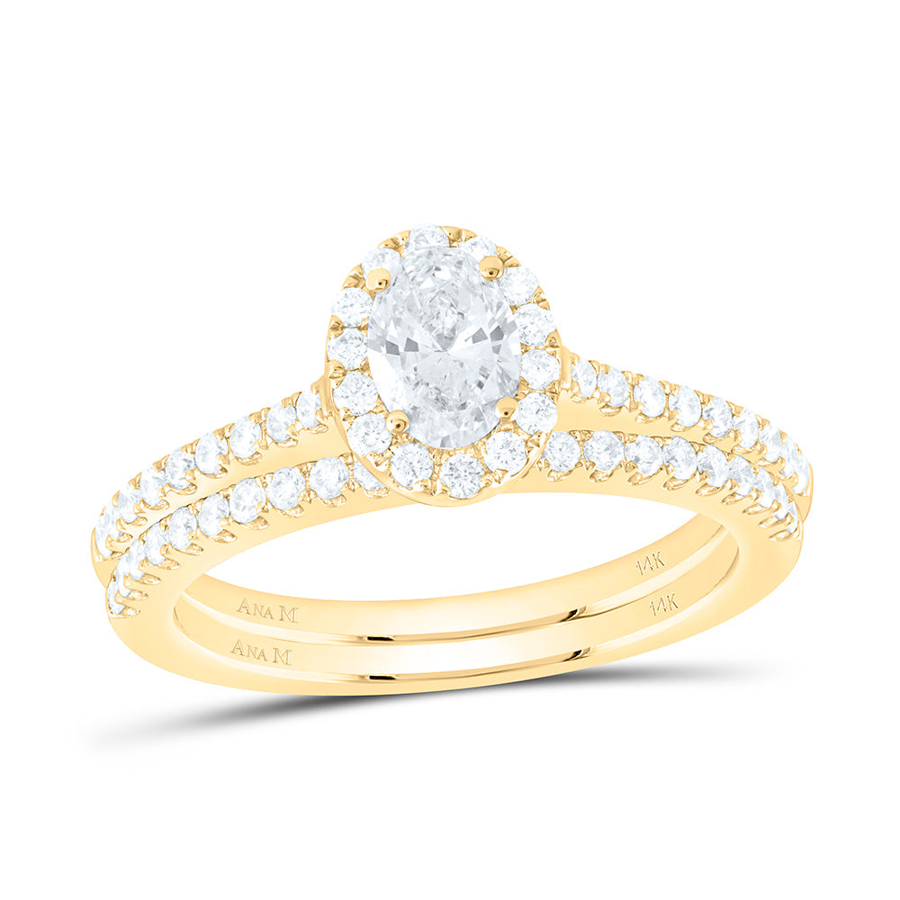 14kt Yellow Gold Oval Diamond Halo Bridal Wedding Ring Band Set 1 Cttw