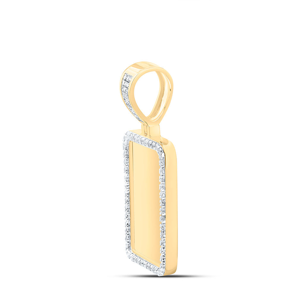 10kt Yellow Gold Mens Round Diamond Dog Tag Picture Memory Pendant 3/4 Cttw