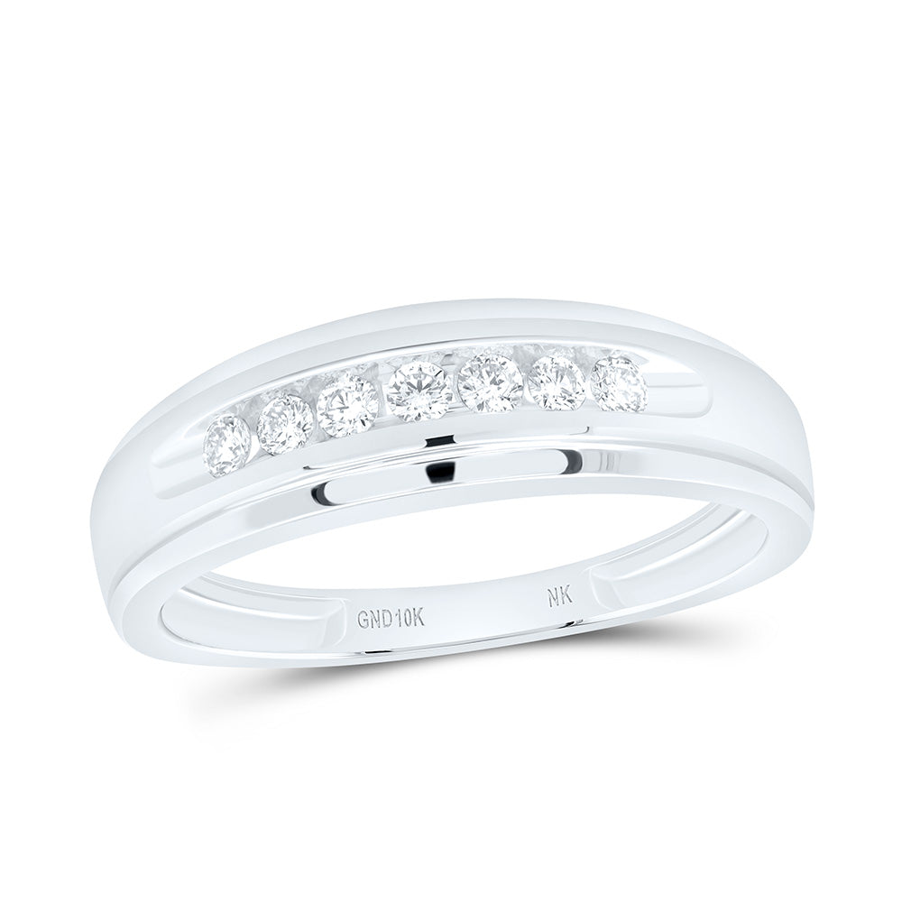 10kt White Gold Mens Round Diamond Wedding Band Ring 1/6 Cttw