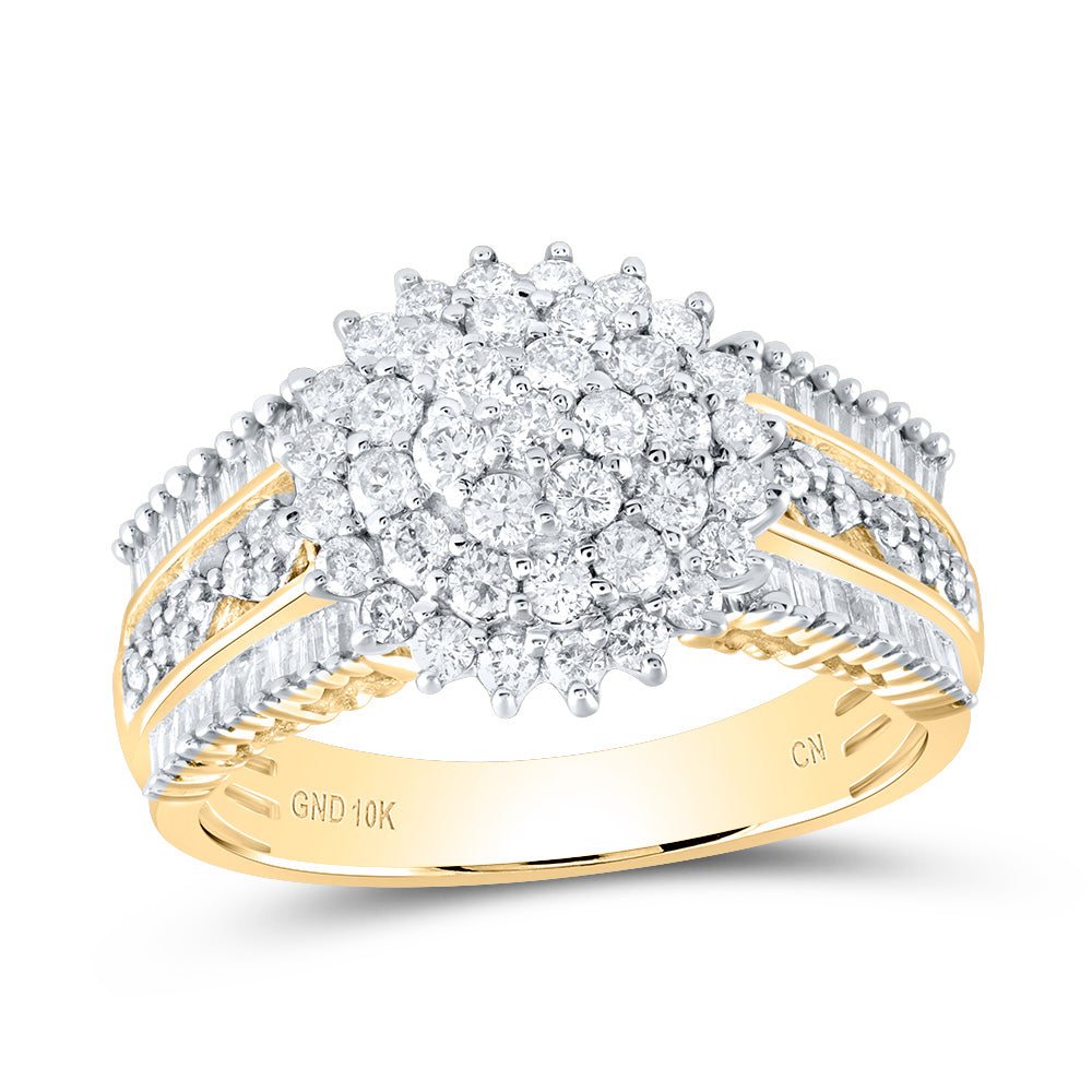 10kt Yellow Gold Womens Round Diamond Cluster Ring 1 Cttw