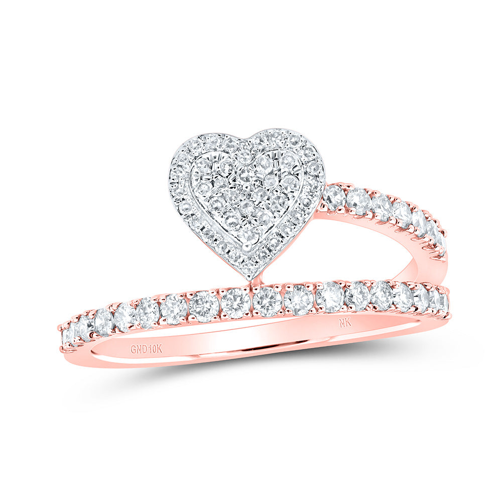 10kt Rose Gold Womens Round Diamond Heart Ring 1/2 Cttw