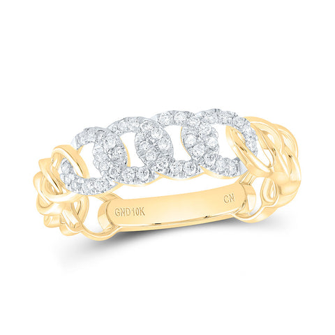 10kt Yellow Gold Womens Round Diamond Cuban Link Stackable Band Ring 1/6 Cttw