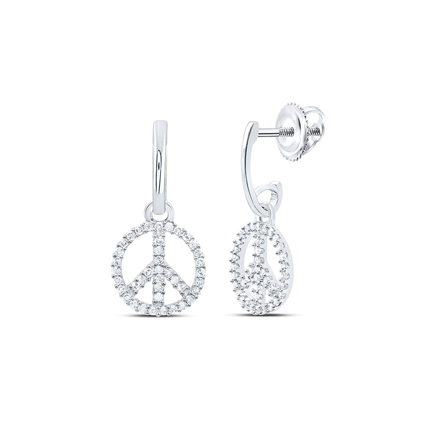 10k White Gold Womens Diamond Peace-sign Dangle Earrings 1/4 Cttw