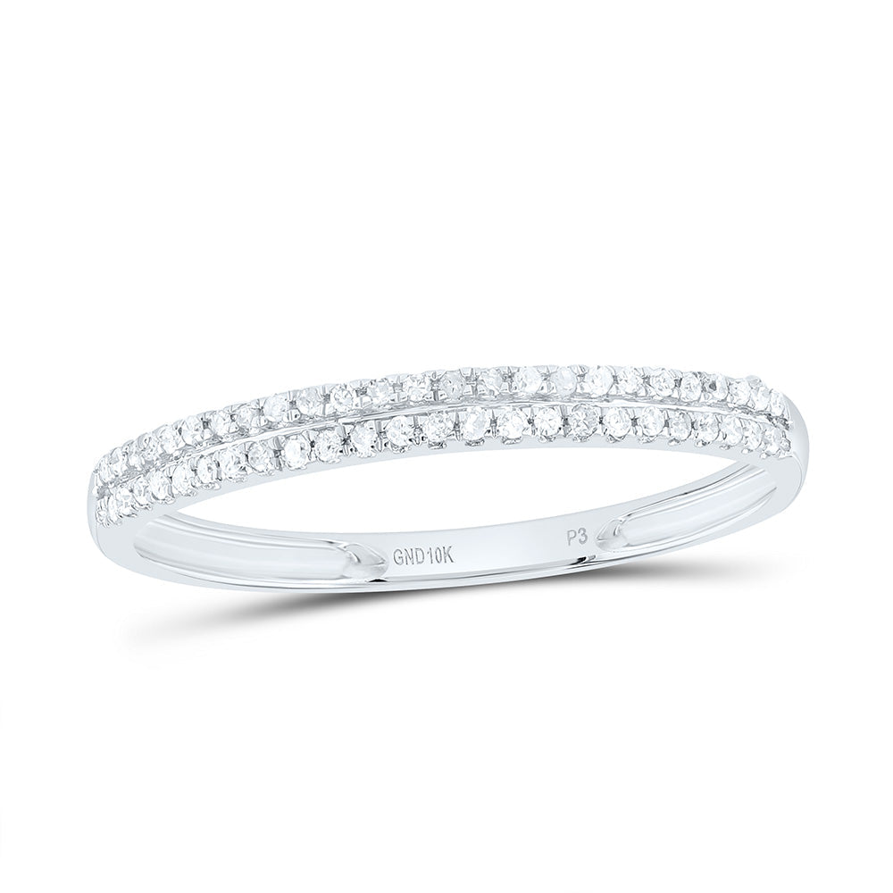 10kt White Gold Womens Round Diamond Slender Double Row Band 1/6 Cttw