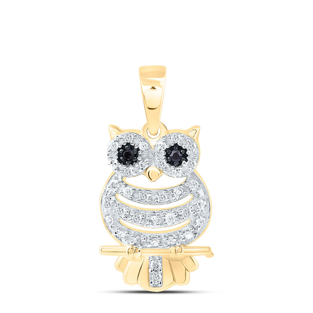 10kt Yellow Gold Womens Diamond Owl Pendant 1/6 Cttw