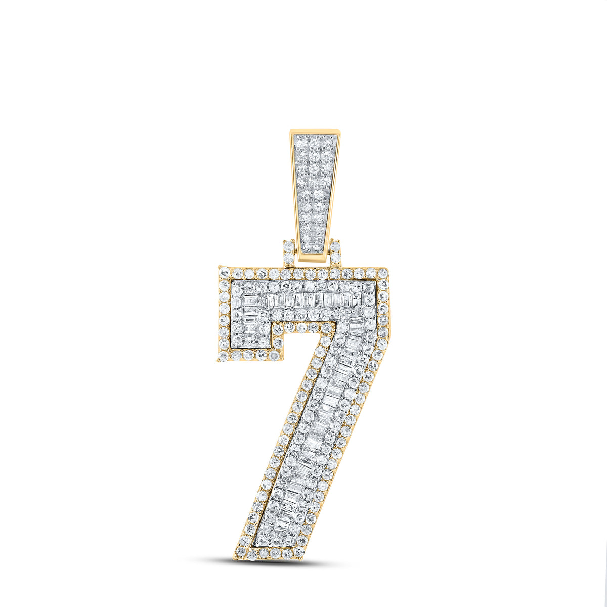 10kt Two-tone Gold Mens Baguette Diamond Number 7 Charm Pendant 1-1/3 Cttw