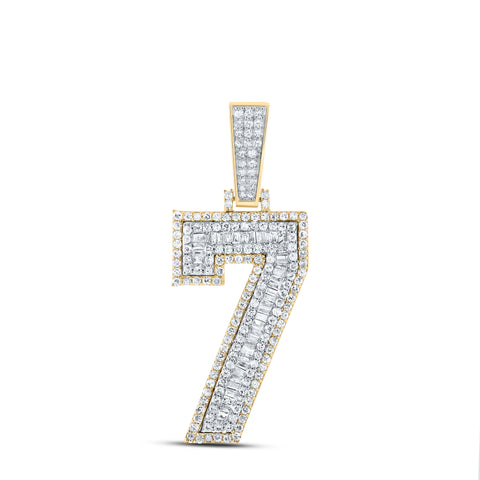 10kt Two-tone Gold Mens Baguette Diamond Number 7 Charm Pendant 1-1/3 Cttw