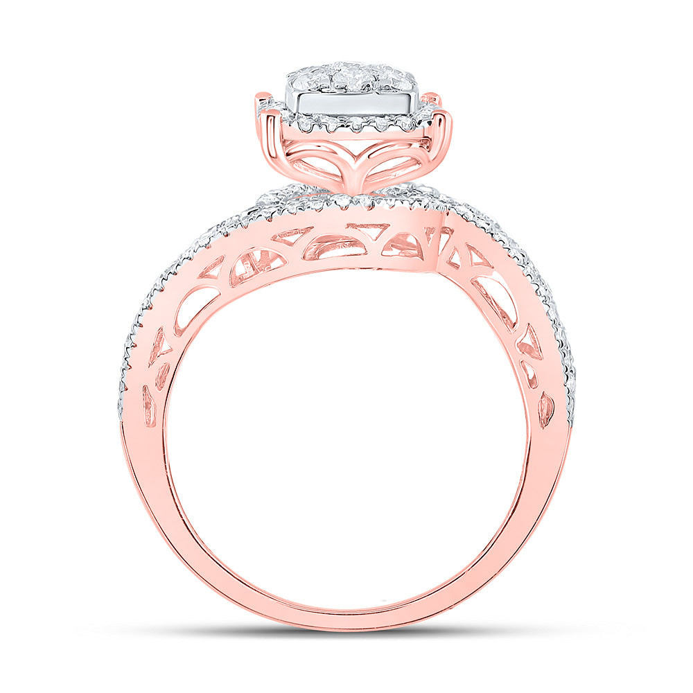 10kt Rose Gold Round Diamond Square Bridal Wedding Engagement Ring 1-1/4 Cttw