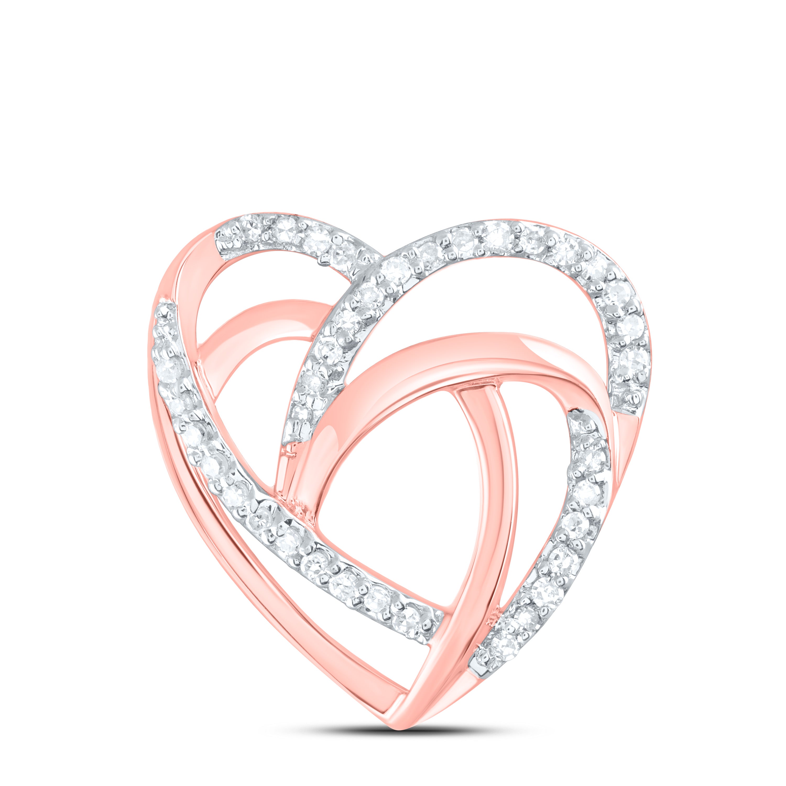 10kt Rose Gold Womens Round Diamond Heart Pendant 1/10 Cttw