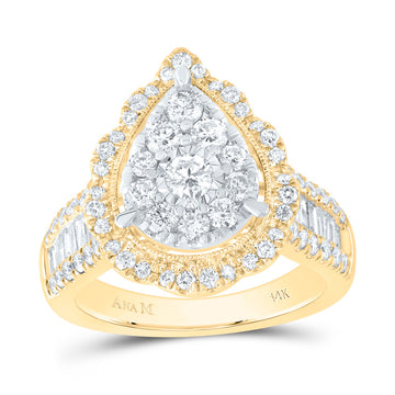 14kt Yellow Gold Round Diamond Teardrop Bridal Wedding Engagement Ring 1-5/8 Cttw