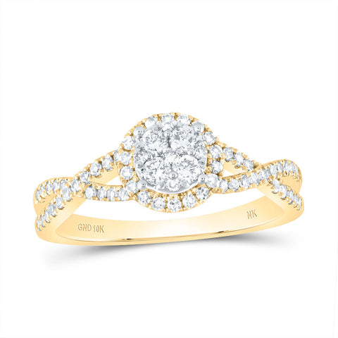 10kt Yellow Gold Womens Round Diamond Cluster Ring 1/2 Cttw