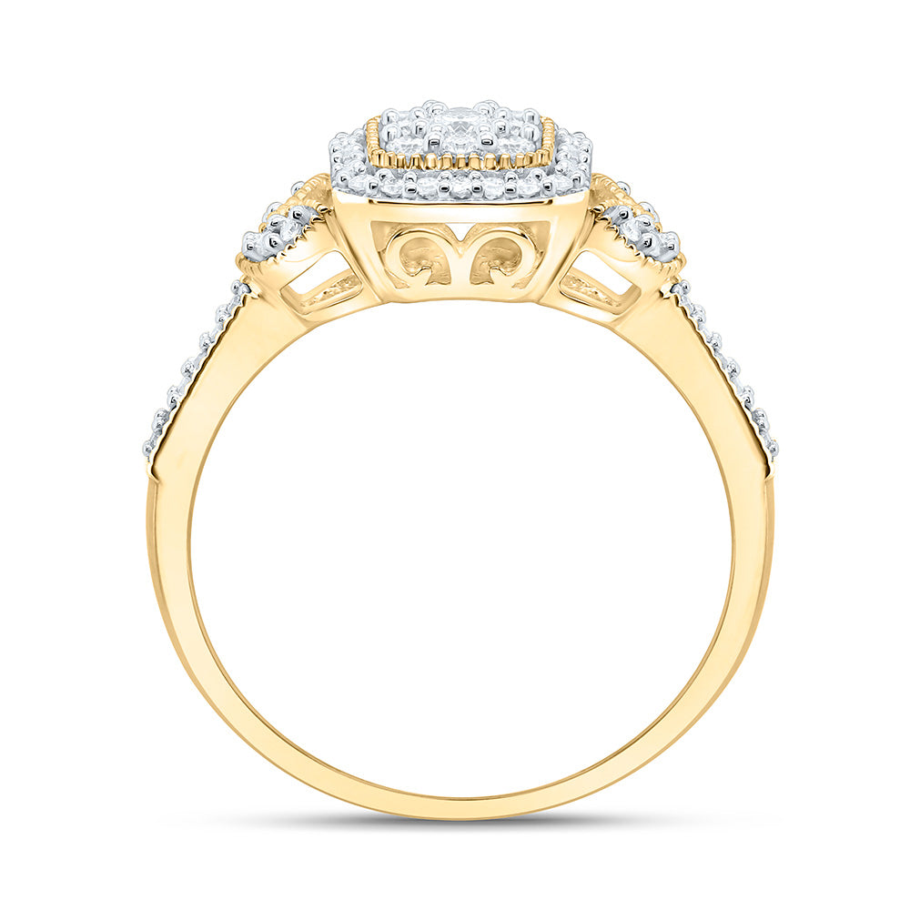 10kt Yellow Gold Womens Round Diamond Square Ring 1/3 Cttw