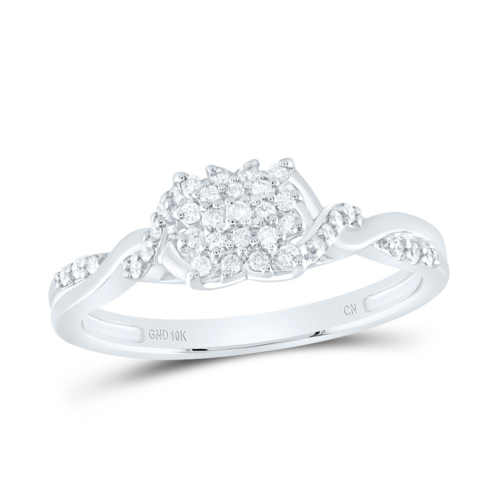 10kt White Gold Womens Round Diamond Twist Cluster Ring 1/6 Cttw