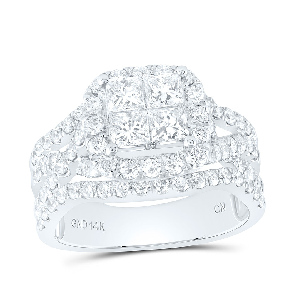 14kt White Gold Princess Diamond Cluster Bridal Wedding Engagement Ring 2 Cttw
