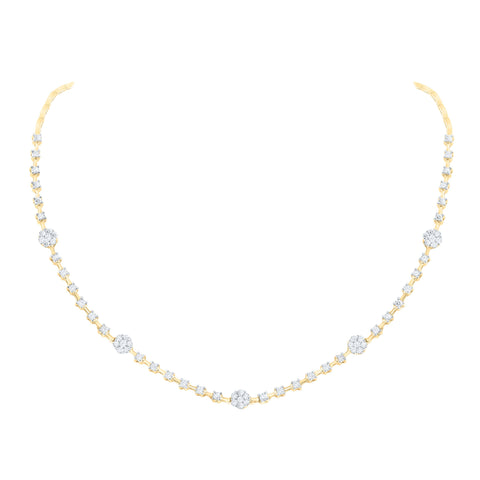 14kt Yellow Gold Womens Round Diamond 16-inch Flower Cluster Necklace 2 Cttw