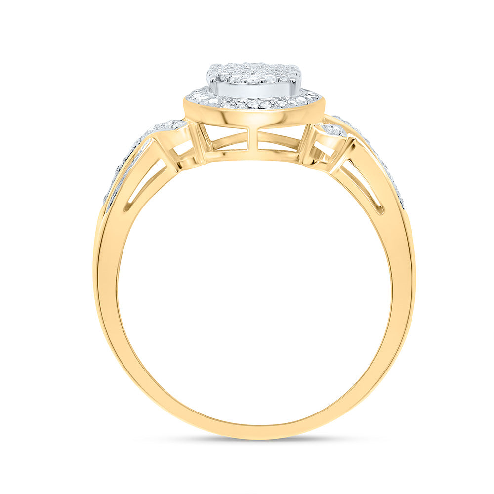 10kt Yellow Gold Womens Round Diamond Oval Cluster Ring 1/4 Cttw