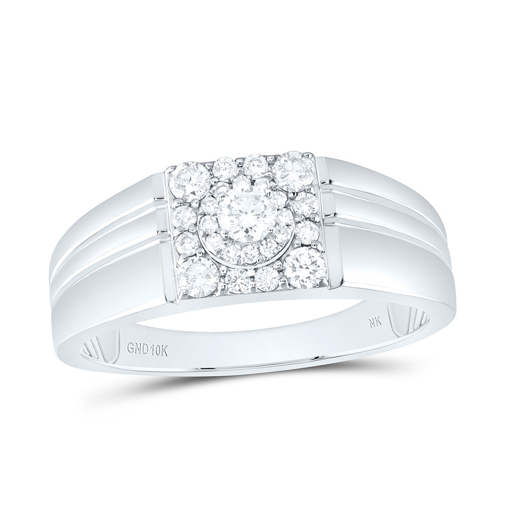 10kt White Gold Mens Round Diamond Solitaire Band Ring 1/2 Cttw