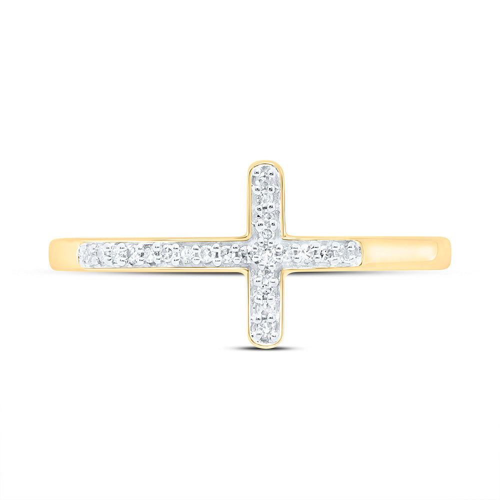 10kt Yellow Gold Womens Round Diamond Cross Ring 1/20 Cttw