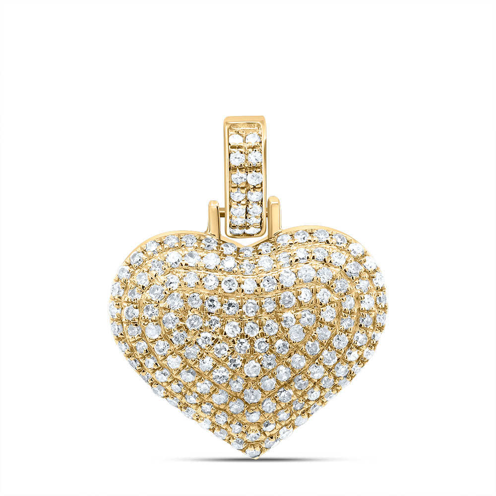 10kt Yellow Gold Mens Round Diamond Heart Charm Pendant 1/2 Cttw