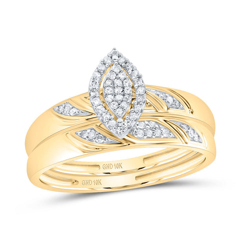 10k Yellow Gold Diamond His Hers Matching Trio Wedding Engagement Bridal Ring Set 1/4 Cttw