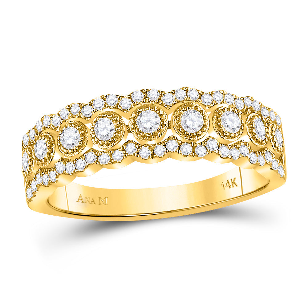10kt Yellow Gold Womens Round Diamond Triple Row Vintage-inspired Band Ring 1/3 Cttw