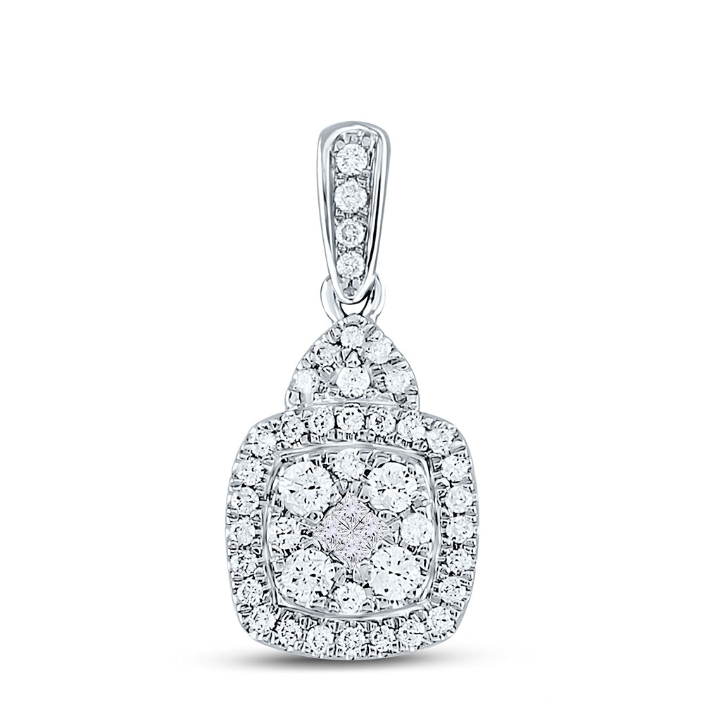 14kt White Gold Womens Princess Diamond Fashion Cluster Pendant 3/8 Cttw
