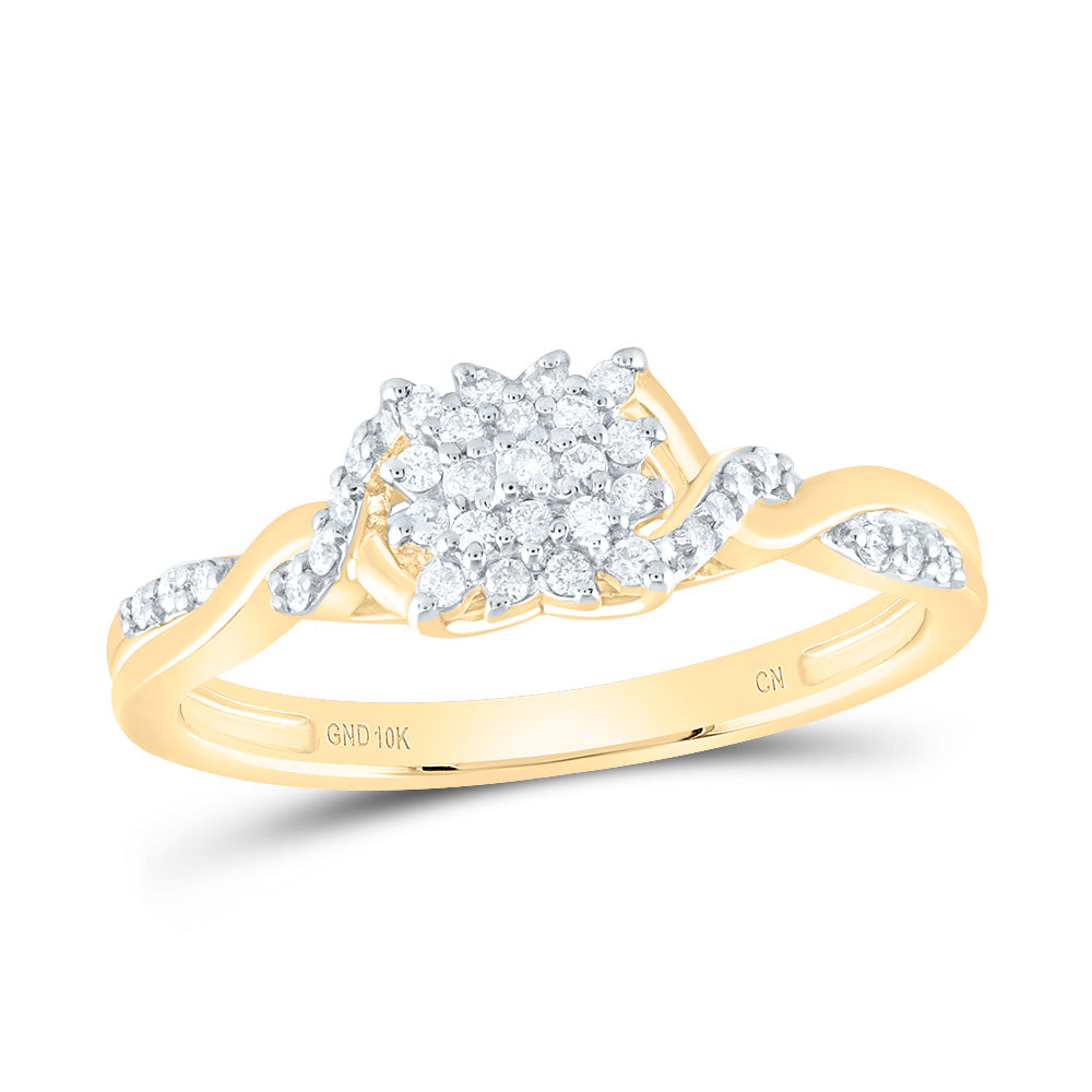 10kt Yellow Gold Womens Round Diamond Twist Cluster Ring 1/6 Cttw