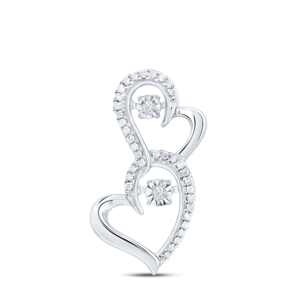 Sterling Silver Womens Round Diamond Moving Twinkle Heart Pendant 1/8 Cttw