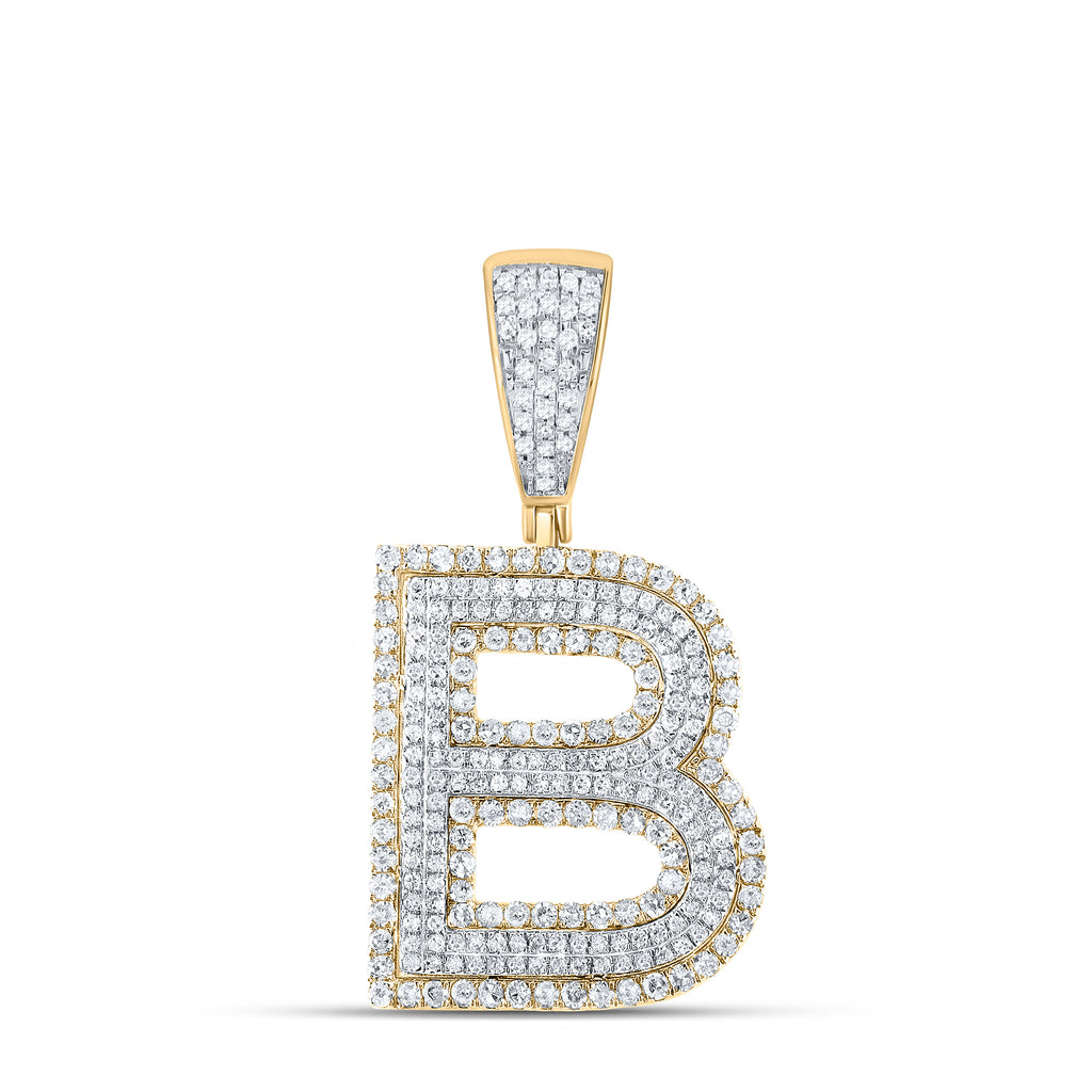 10kt Two-tone Gold Mens Round Diamond Initial B Letter Charm Pendant 1 Cttw