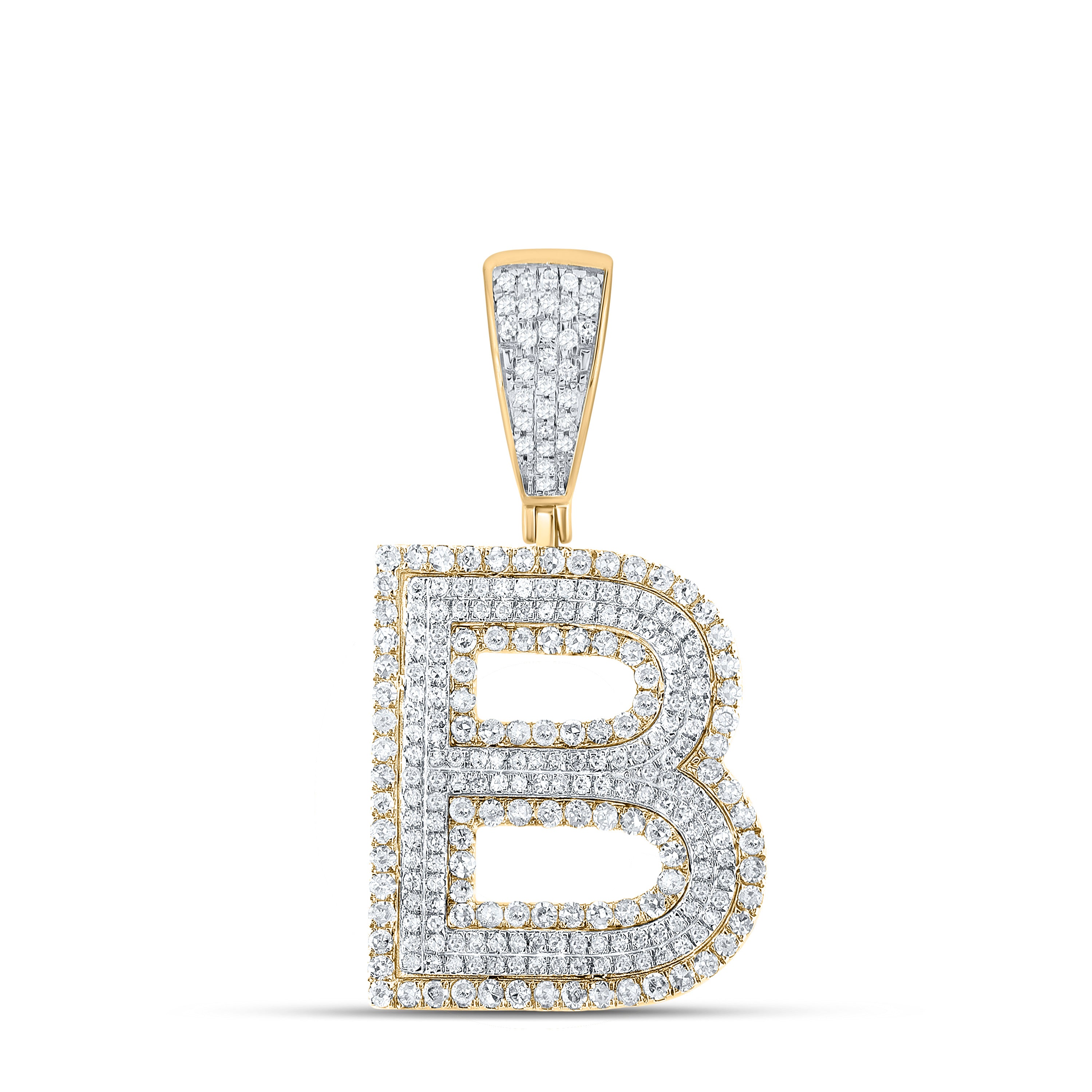 10kt Two-tone Gold Mens Round Diamond Initial B Letter Charm Pendant 1 Cttw
