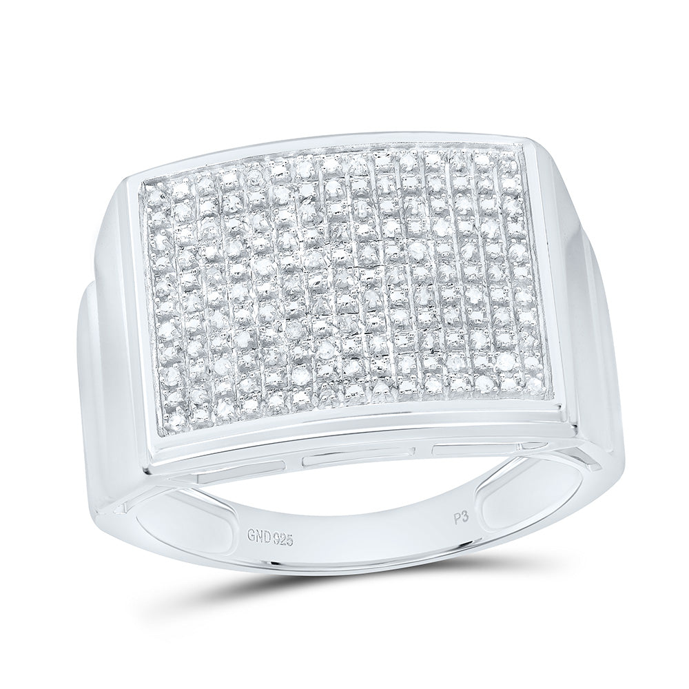 Sterling Silver Mens Round Diamond Rectangle Cluster Ring 1/4 Cttw