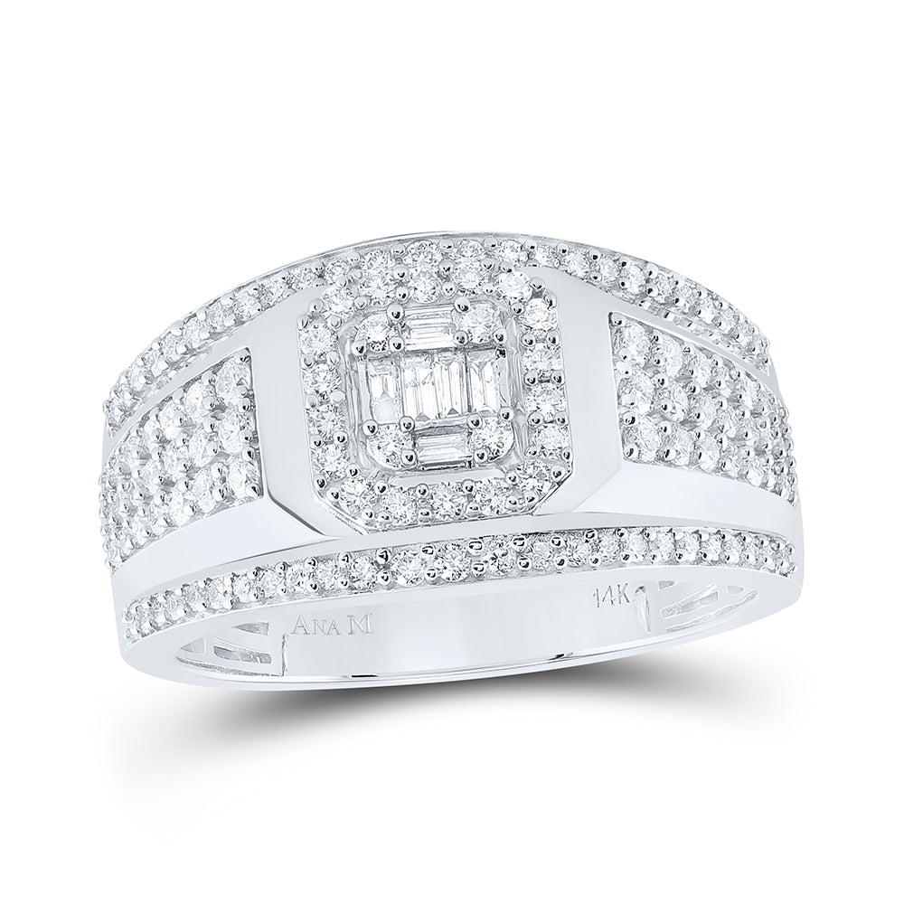 14kt White Gold Mens Baguette Diamond Square Cluster Ring 1 Cttw