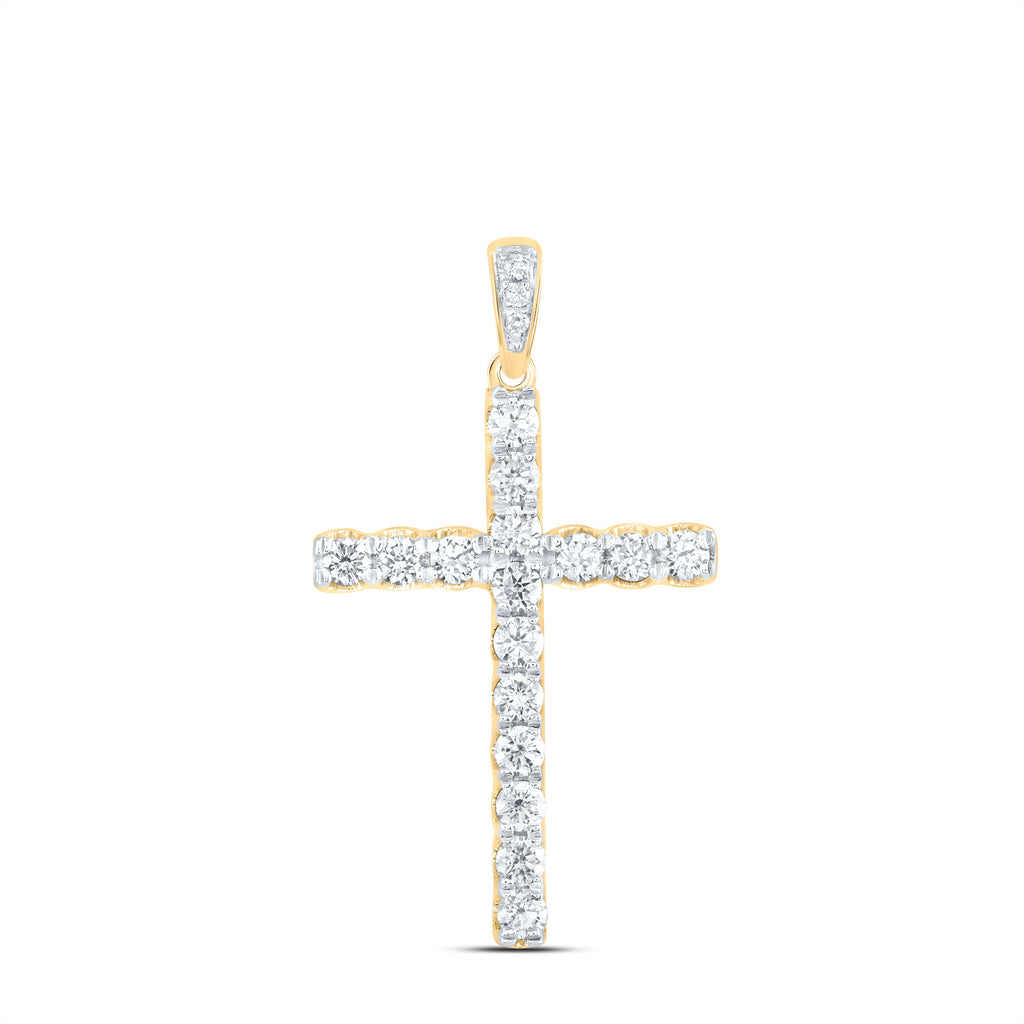 14kt Yellow Gold Womens Round Diamond Cross Pendant 1/2 Cttw
