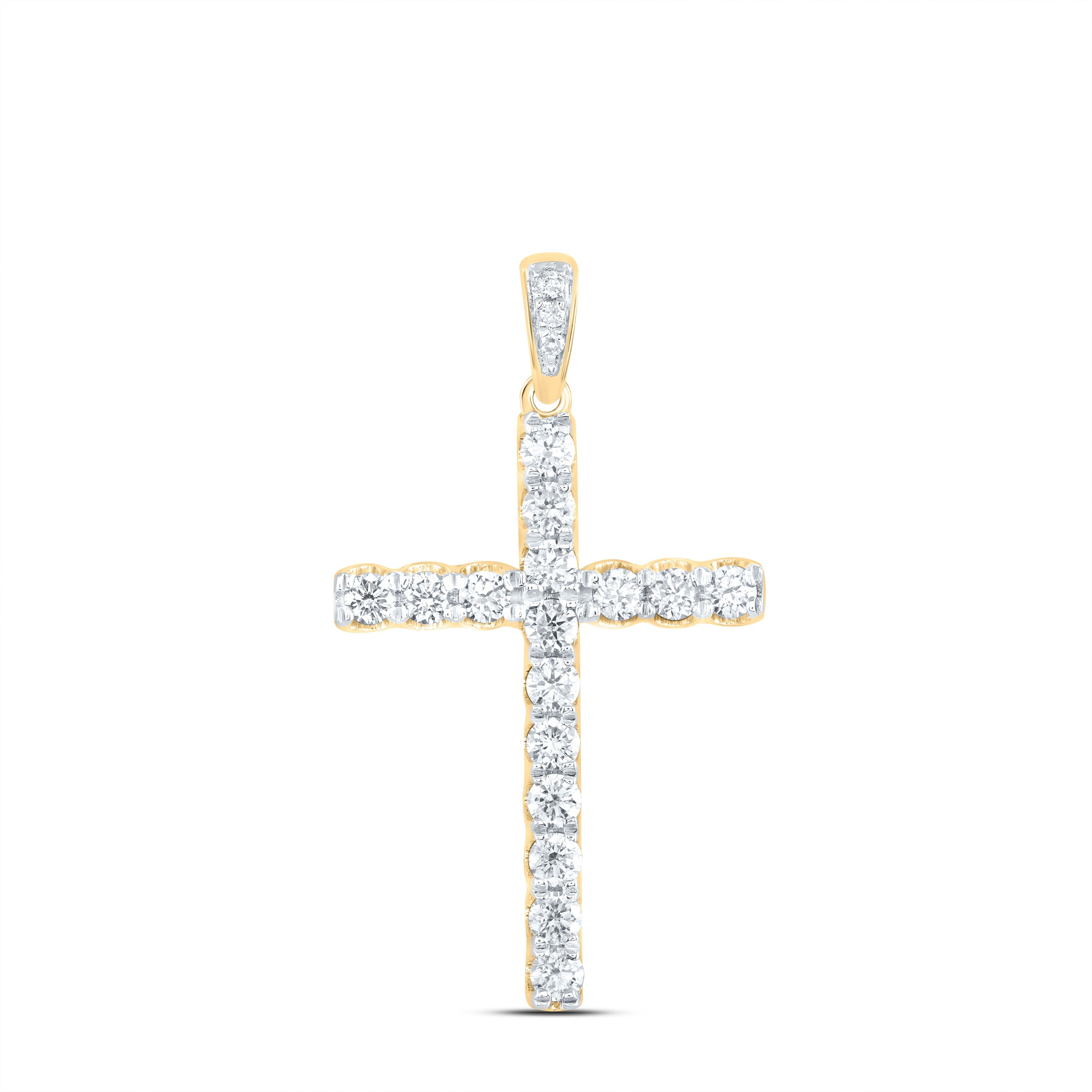 14kt Yellow Gold Womens Round Diamond Cross Pendant 1/2 Cttw