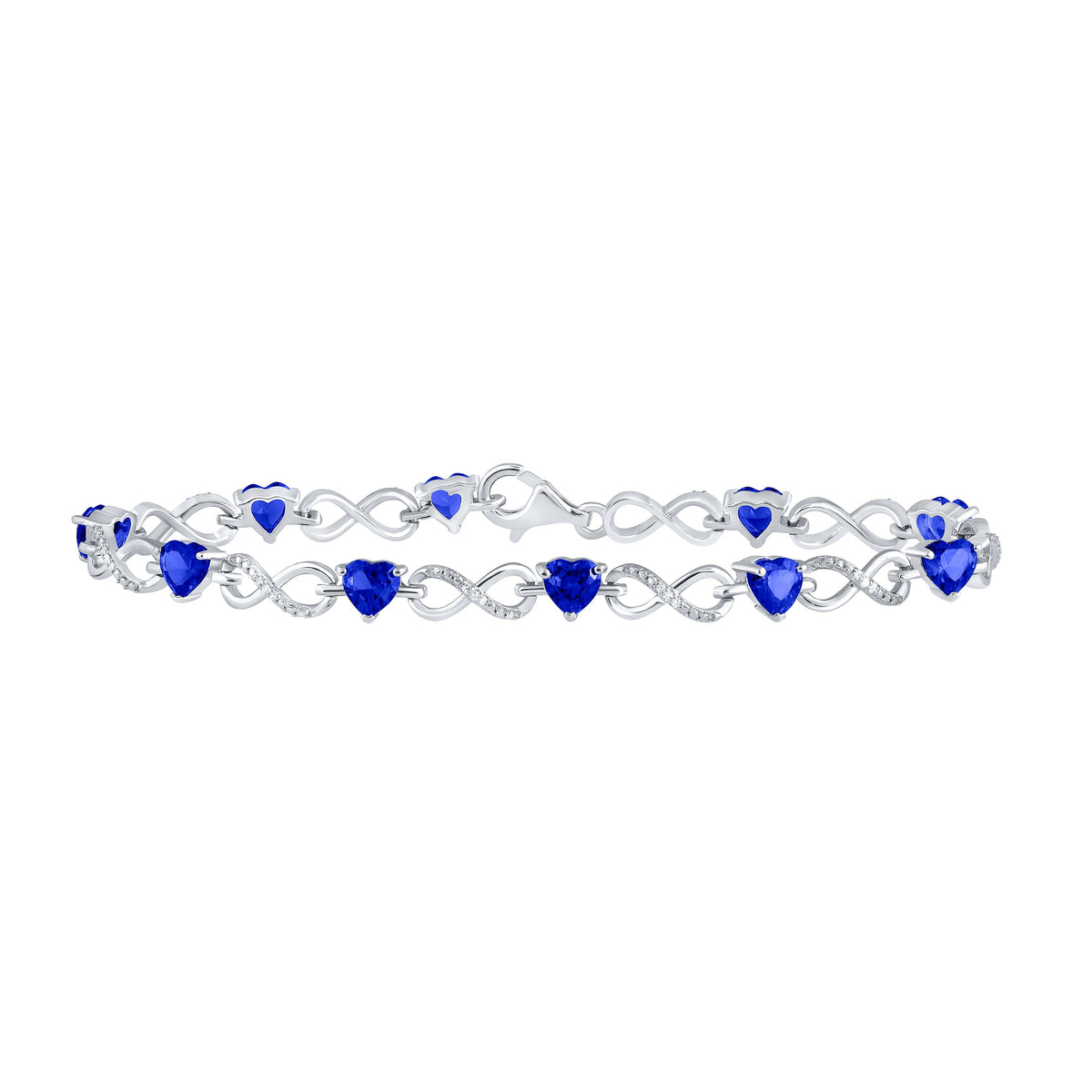 Sterling Silver Womens Heart Synthetic Emerald Infinity Bracelet 5/8 Cttw