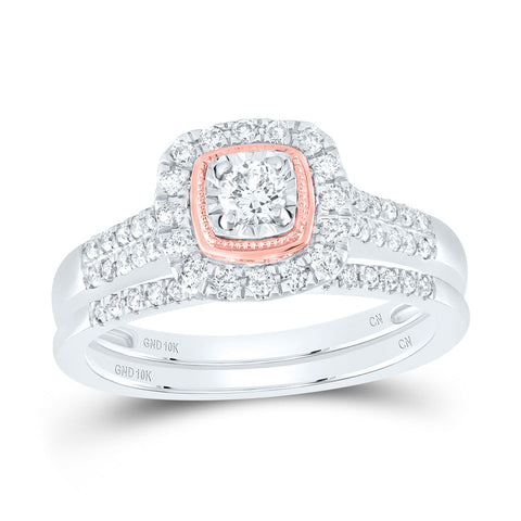 10kt Two-tone Gold Round Diamond Bridal Wedding Ring Band Set 1/2 Cttw