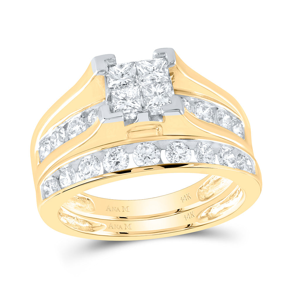 14kt Yellow Gold Princess Diamond Bridal Wedding Ring Band Set 1-1/2 Cttw