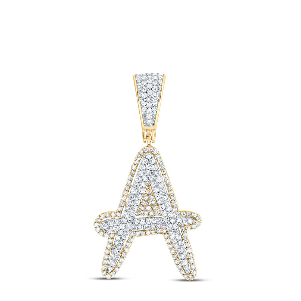 10kt Two-tone Gold Mens Round Diamond A Initial Letter Charm Pendant 3/4 Cttw