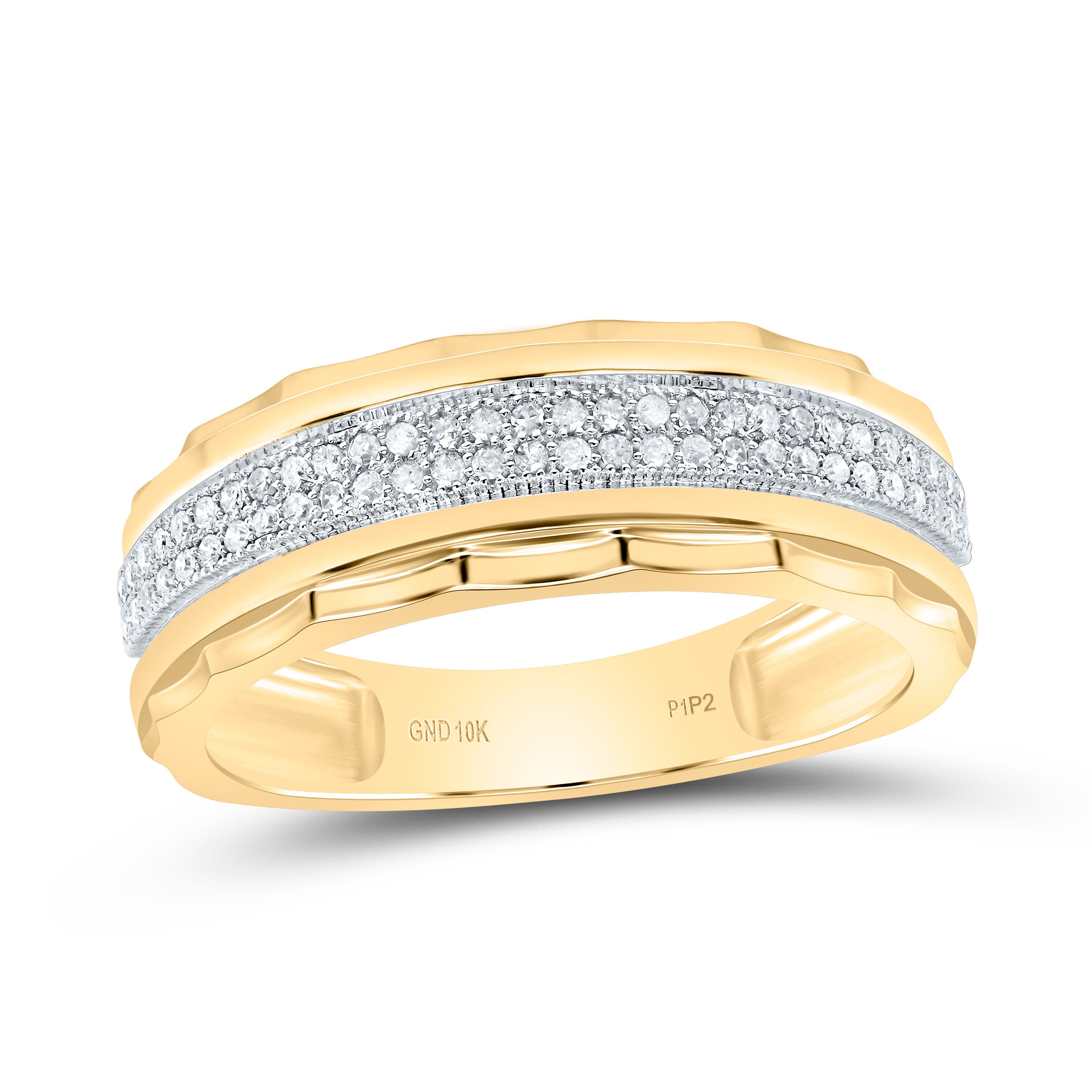 10kt Yellow Gold Mens Round Diamond Wedding Scalloped Edge Band Ring 1/5 Cttw