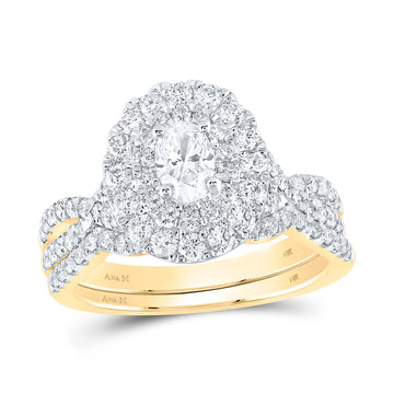 14kt Yellow Gold Oval Diamond Halo Bridal Wedding Ring Band Set 1/2 Cttw