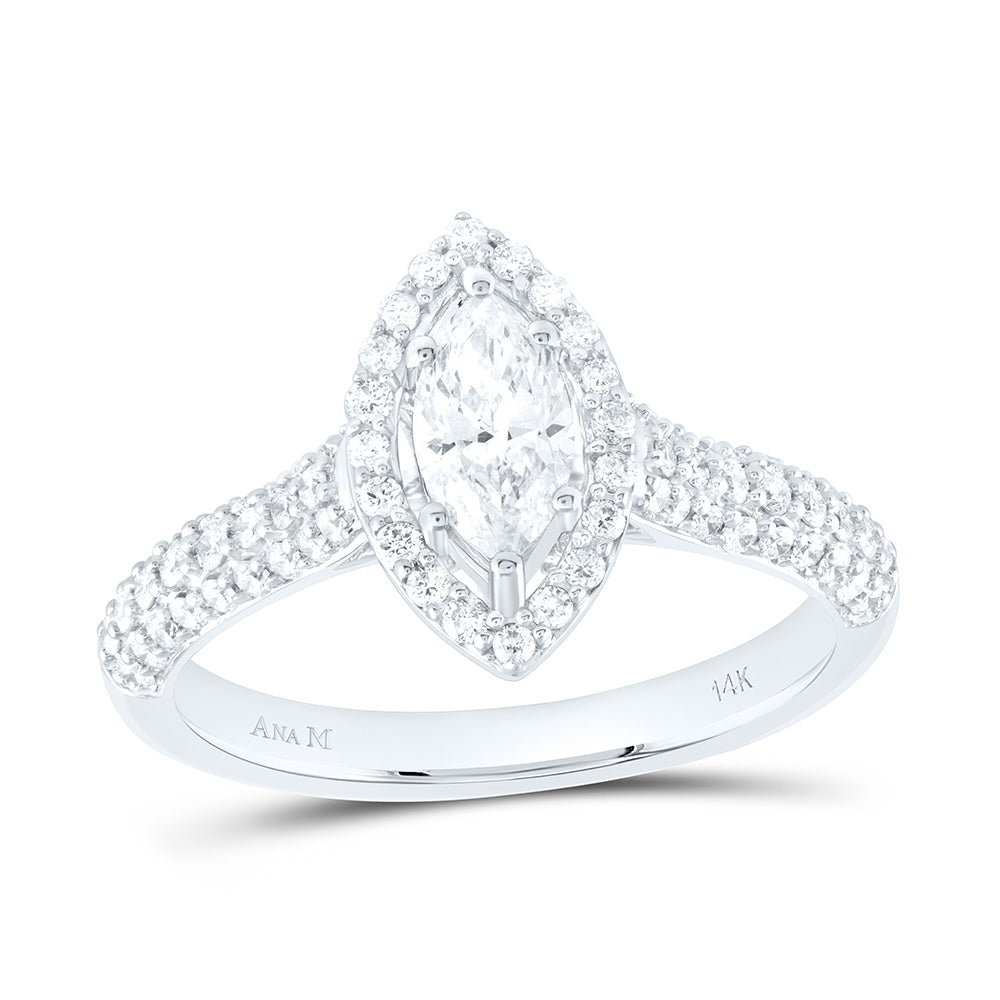 14kt White Gold Marquise Diamond Halo Bridal Wedding Engagement Ring 1 Cttw