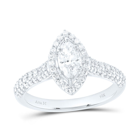 14kt White Gold Marquise Diamond Halo Bridal Wedding Engagement Ring 1 Cttw