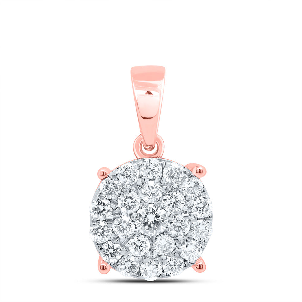 10kt Rose Gold Womens Round Diamond Cluster Pendant 2 Cttw