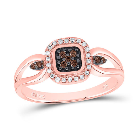 10kt Rose Gold Womens Round Brown Diamond Square Cluster Ring 1/8 Cttw