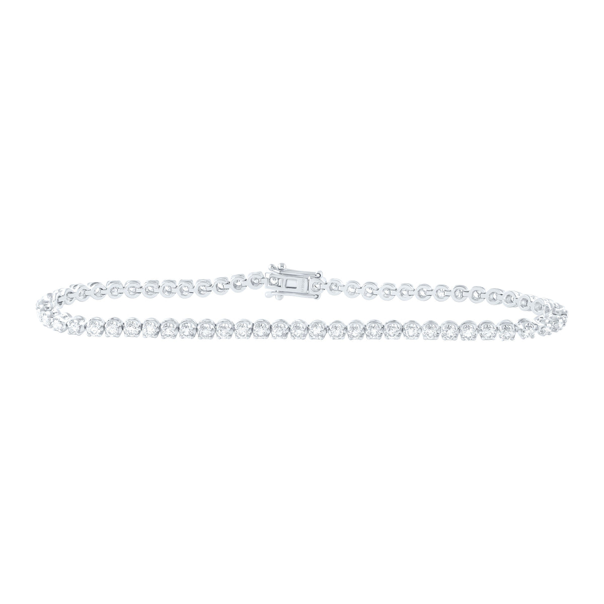 14kt White Gold Womens Round Diamond Single Row Tennis Bracelet 2 Cttw