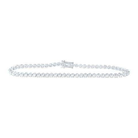14kt White Gold Womens Round Diamond Single Row Tennis Bracelet 2 Cttw