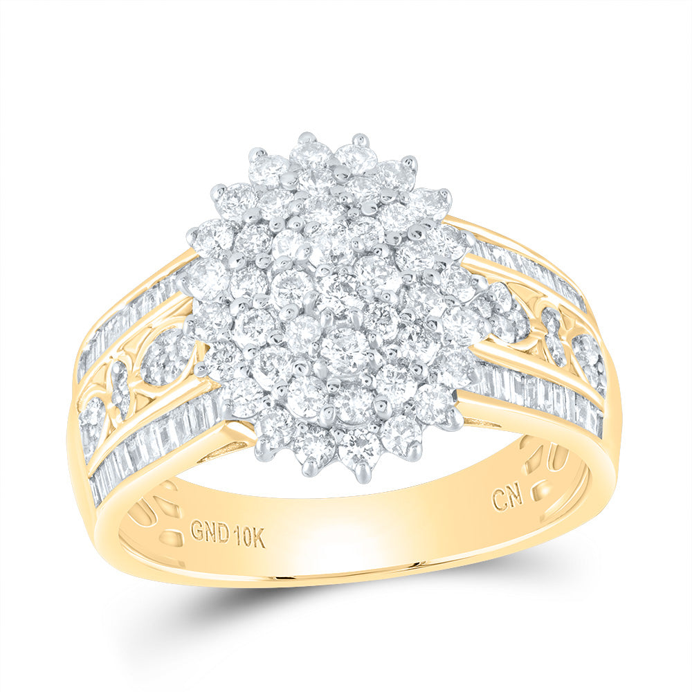 10kt Yellow Gold Womens Round Diamond Oval Cluster Ring 1 Cttw